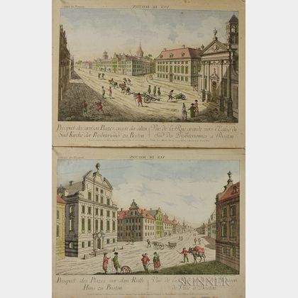 Two Francois Xavier Haberman Hand-colored Engravings of Boston