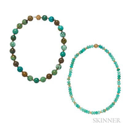 Two 18kt Gold and Gemstone Bead Necklaces