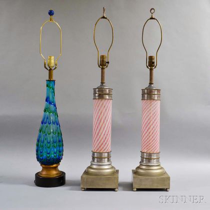 Three Art Glass Table Lamps