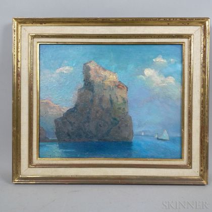 Tito Cittadini Podesta (Argentine, 1886-1960) Mountainous Coastal Scene with Sailboats