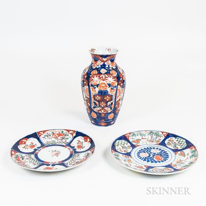 Two Imari Porcelain Chargers and a Vase