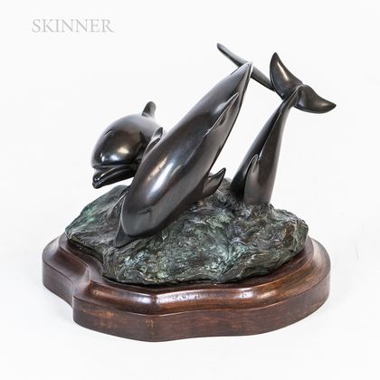 Katherine Johnstone (American, 1922-1999) Bronze Statue of Dolphins.