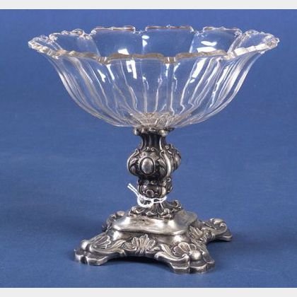 Continental Colorless Cut Glass and Silver Compote