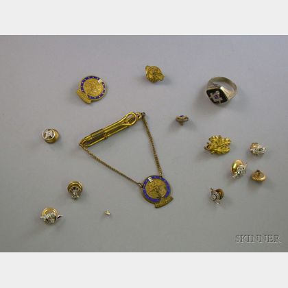 Group of Mostly 14kt Gold and Diamond Melee Masonic Jewelry Items