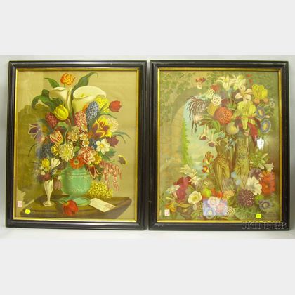 Framed Pair of James Vick Seed Co. Chromolithograph Floral Advertising Prints