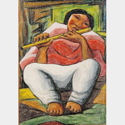 Raphael Moises (Mexican, 20th Century) The Flute Player