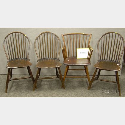 Set of Five Windsor Bow-back Side Chairs and a Windsor Rod-back Armchair. 