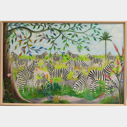 Fernand Pierre (Haitian, 1919-2002) Zebras.