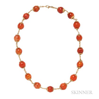 18kt Gold and Carnelian Bead Necklace
