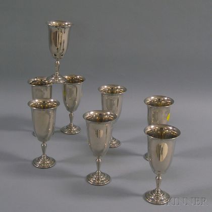 Set of Eight Shirley Pewter Shop Reproduction Handmade Pewter Goblets