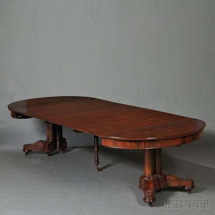Gothic Revival Carved Rosewood and Rosewood Veneer Extension Dining Table