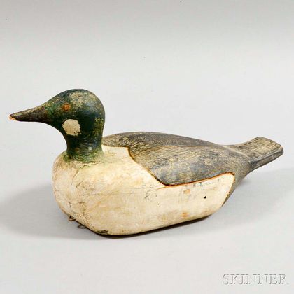 Carved and Painted Pine Golden-eye Drake Decoy