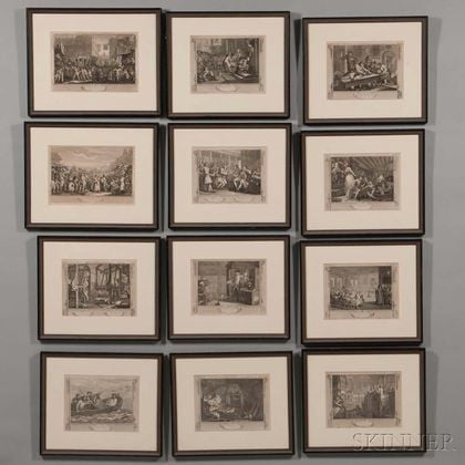 William Hogarth (British, 1697-1764) Industry and Idleness / A Series of Twelve Framed Engravings
