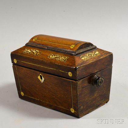 Rosewood and Gilt Mother-of-pearl-inlaid Tea Caddy