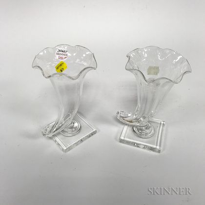 Pair of Steuben Colorless Glass Cornucopia Vases