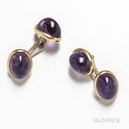 Pair of 14kt Gold and Amethyst Cuff Links