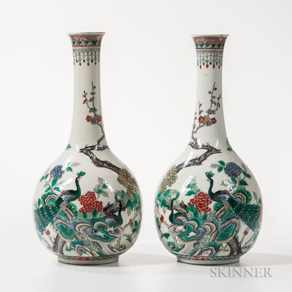 Pair of Famille Verte Bottle Vases