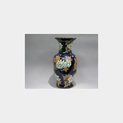 Belgian/French Floral Enameled Pottery Floor Vase. 
