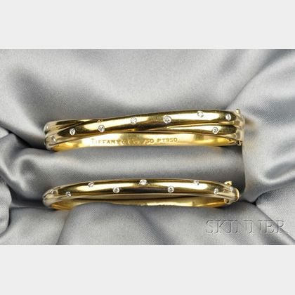 Two 18kt Gold, Platinum, and Diamond "Etoile" Bracelets, Tiffany & Co.