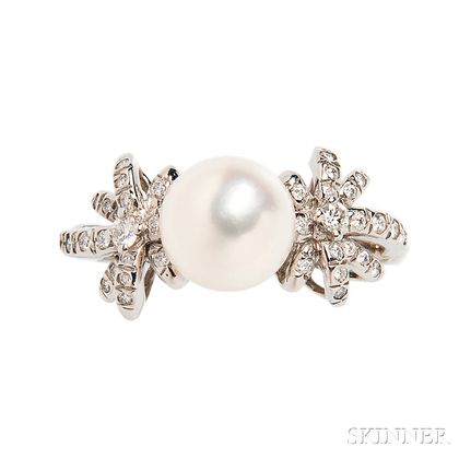 Platinum, Cultured Pearl, and Diamond "Fireworks" Ring, Tiffany & Co.