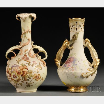 Two Austrian Porcelain Bottle-form Vases