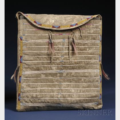 Plains Beaded and Quilled Buffalo Hide Possible Bag