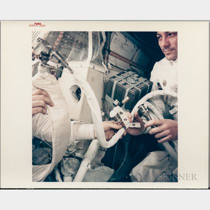 Apollo 13, Interior View of the Lunar Module Showing Astronauts Constructing the Mail Box, a Jury-Rigged Apparatus That Scrubbe... 