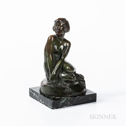 Bronze Figure of a Seated Young Woman After Eugène-René Arsal (French, 1884-1972)