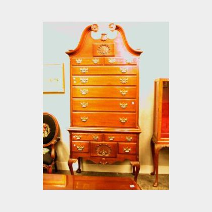 Biggs Furniture Chippendale Rococo-style Carved Mahogany Highboy. 