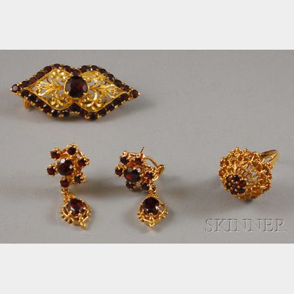Three Gold and Garnet Jewelry Items