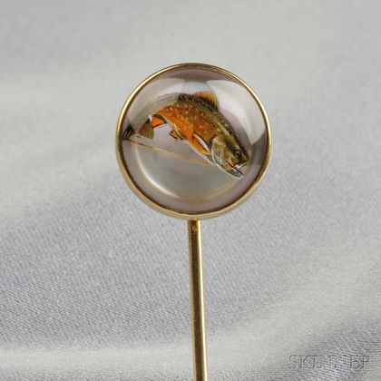 14kt Gold and Reverse-painted Crystal Stickpin, Tiffany & Co.
