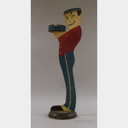 Art Deco Painted Wooden "Pall Mall" Style Bellhop Figural Smoking Stand