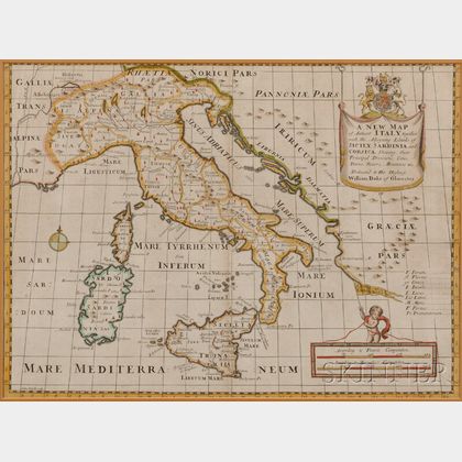 Map of Italy. A New Map of Antient Italy, together with the Adjoyning Islands of Sicily, Sardinia, and Corsica