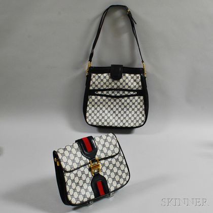Two Gucci White and Navy Waxed Canvas and Leather Bags