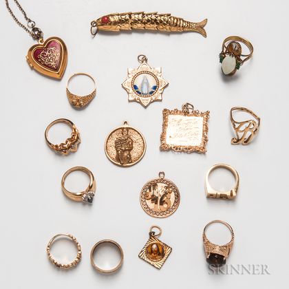 Group of Gold Rings and Charms