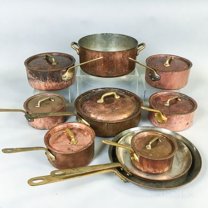 Ten French Copper Pans and Pots