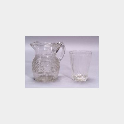 Colorless Blown Three-Mold Glass Jug and Small Flip Glass