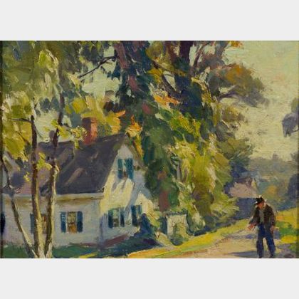 Mabel May Woodward (American, 1877-1945) Sunlit Landscape with a Cottage
