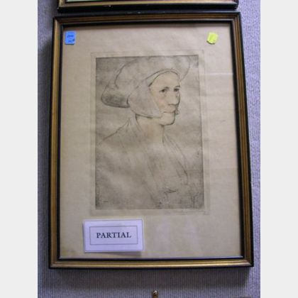 Two Aquatints of Old Master Portraits and a Woodblock by Chesterson