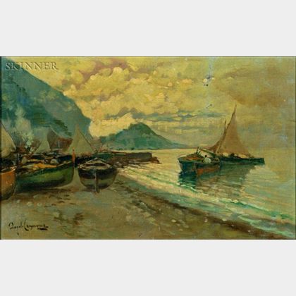 Angelo Cannone (Italian, 19th/20th Century) Sailboats Along the Shore