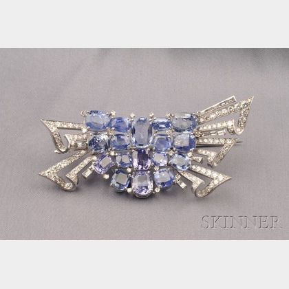 Platinum, Sapphire and Diamond Bow Brooch