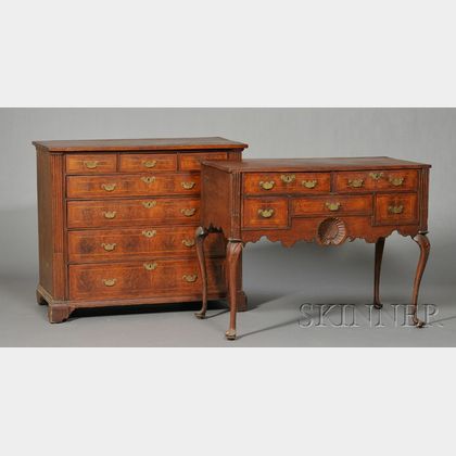 Rare Queen Anne Carved and Inlaid Walnut High Chest of Drawers