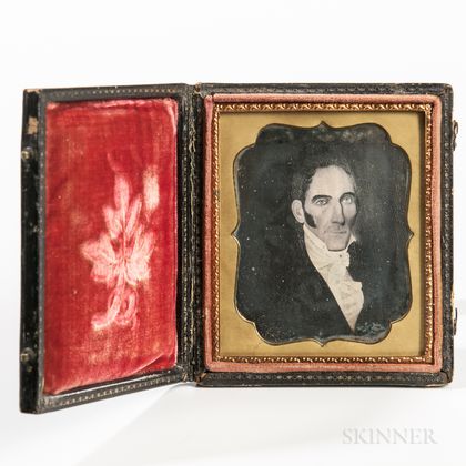 Sixth-plate Daguerreotype of a Folk Portrait of a Young Man with Sideburns