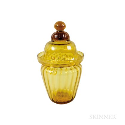 Amber Blown Glass Covered Sugar