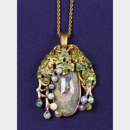 Black Opal, Opaline and Enamel Pendant, Tiffany & Co.