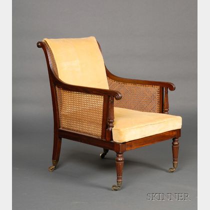 Regency Ebony String-inlaid Mahogany and Caned Library Chair
