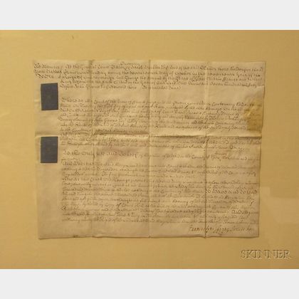 Framed 18th Century British Deed for the Country Manor of Great Baddow De Witt Under King George II. 