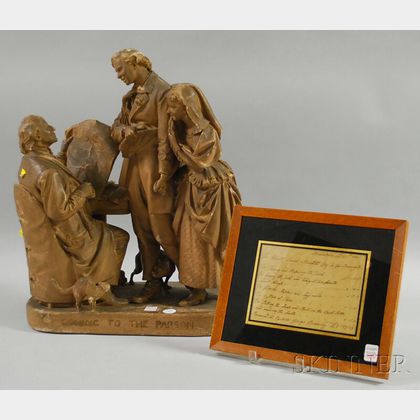 John Rogers Painted Plaster Figural Group Coming to the Parson, ht. 22, lg. 18 in. 