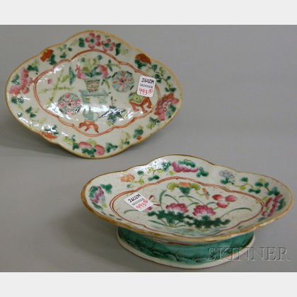 Two Chinese Porcelain Famille Rose Shaped Footed Dishes