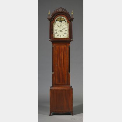 Federal Carved Mahogany and Mahogany Veneer Tall Case Clock